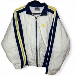 Vintage Adidas Track Jacket White Navy Yellow | Y2K Retro Windbreaker
